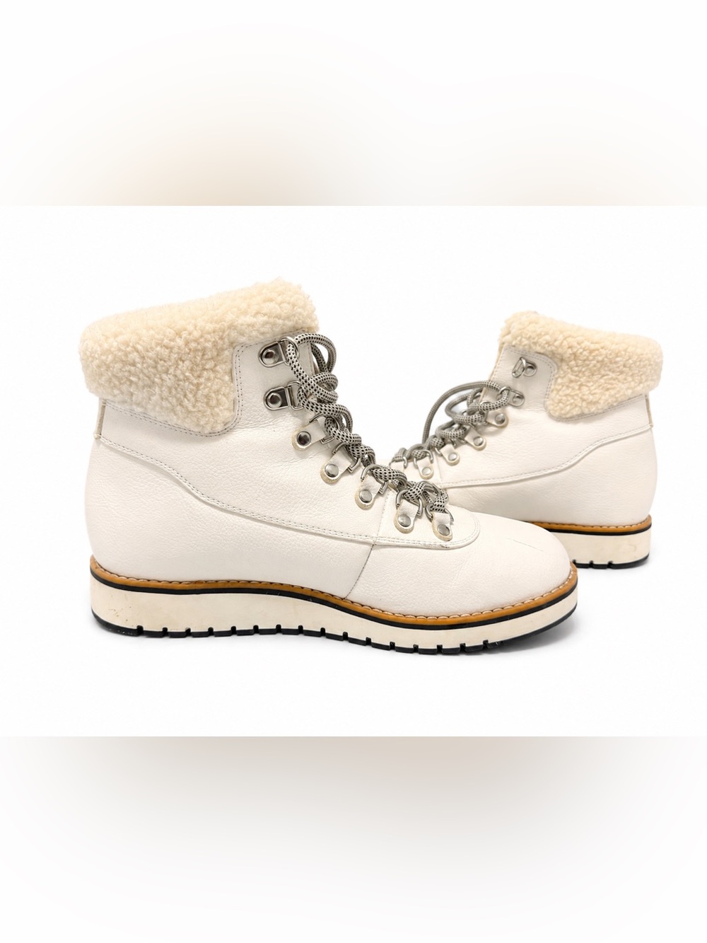 White Mountain Cream Sherpa Collar Lace-Up Winter Boot